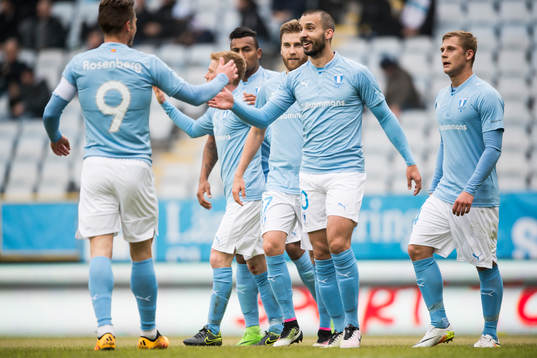 Malmö FFs Guillermo Molins och Markus Rosenberg jublar