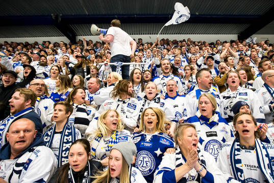 Leksands fansen jublar i ishockeymatchen i kvalet  till SHL