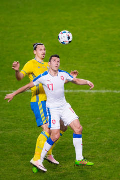 Sveriges Zlatan Ibrahimovic och Tjeckien  Marek Suchy