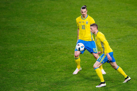 Sveriges Zlatan Ibrahimovic och Marcus Berg
