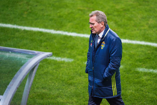 Sveriges förbundskapten Erik Hamrénunder fotbollsmatchen