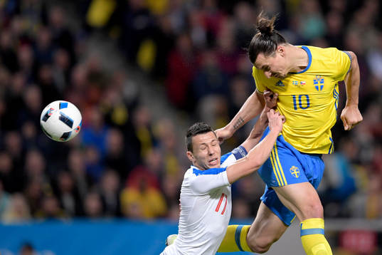 Tjeckiens Marek Suchy och Sveriges Zlatan Ibrahimovic