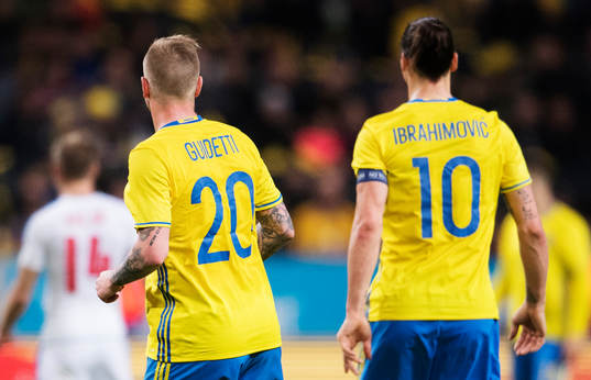 Sveriges John Guidetti och Zlatan Ibrahimovic