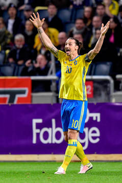 Sveriges Zlatan Ibrahimovic protesterar