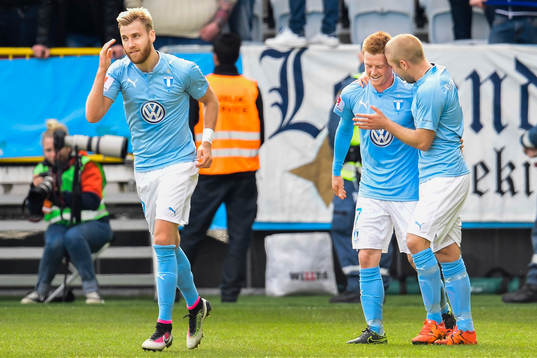 Malmö FFs Anders Christiansen och Anton Tinnerholm jublar