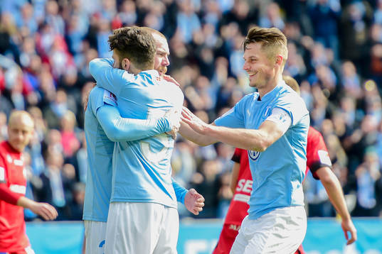 Malmö FFs Jo Inge Berget och Markus Rosenberg jublar