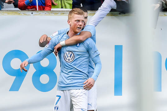 Malmö FFs Anders Christiansen och Vladimir Rodic jublar
