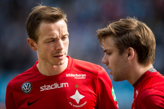 Norrköpings Jon Gudni Fjoluson och Christoffer Nyman