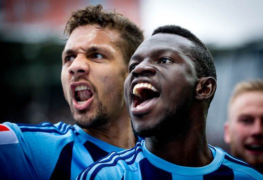 Djurgårdens Omar Colley gör 0-2 och jublar med Mathias