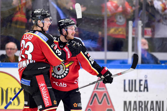 Luleås Christopher Mastomäki och Lucas Wallmark jublar