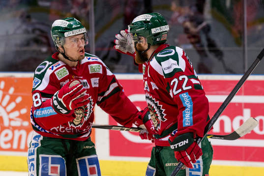 Frölundas Robin Figren jublar ihop med Andreas Johnson