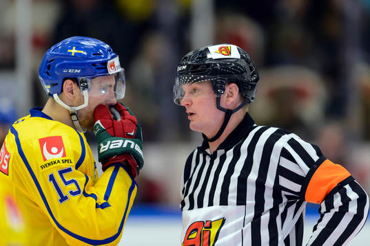 Sveriges Mattias Sjögren parats med domare Marcus
