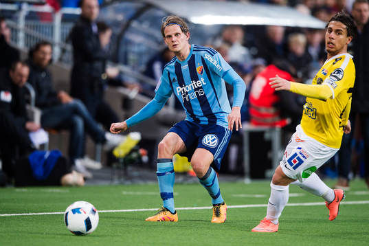 Djurgårdens Tim Björkström och Falkenbergs Kamal Mustafa