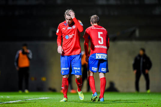 Helsingborgs Adam Eriksson och Johan Mårtensson  deppar
