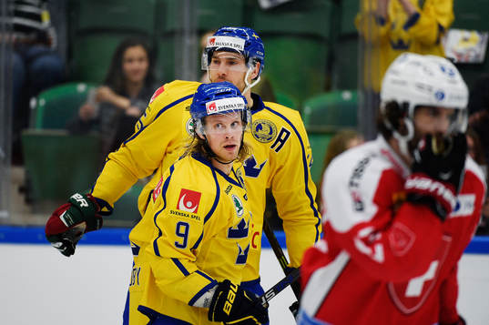 Sveriges Mattias Tedenby jublar med Mattias Sjögren