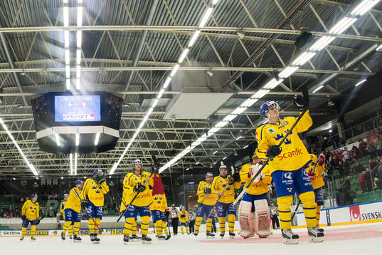 Sveriges spelare med Marcus Sörensen i täten tackar