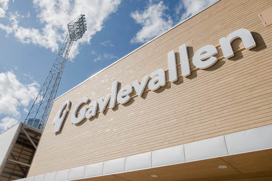 Exteriörbild på Gavelvallen före  fotbollsmatchen i