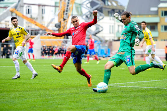 Falkenbergs målvakt Otto Martler och Helsingborgs Jordan