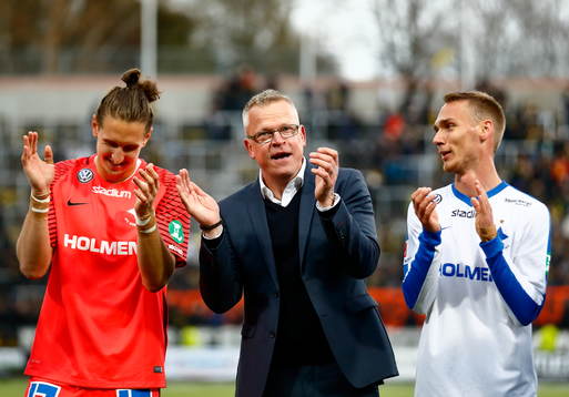 Norrköpings målvakt David Mitov Nilsson, tränare Jan