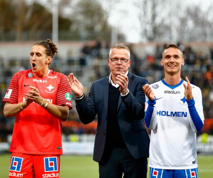 Norrköpings målvakt David Mitov Nilsson, tränare Jan