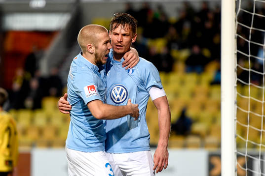 Malmö FFs Anton Tinnerholm och Markus Rosenberg jublar