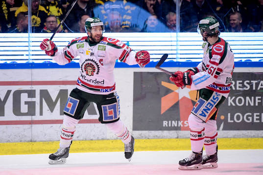 Frölundas Joel Lundqvist och Mats Rosseli Olsen jublar