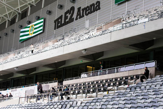 Pressläktaren på Tele2 Arena med en tillfällig
