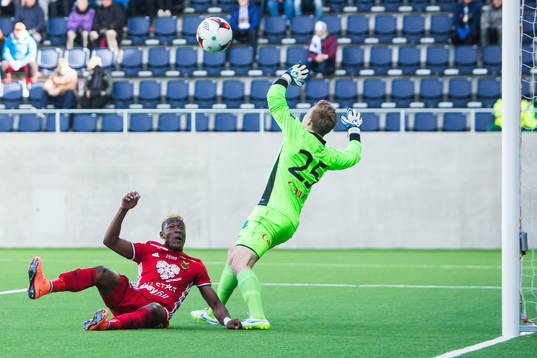 Östersunds Abdullahi Gero med en målchans framför Gefles