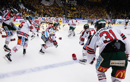 Frölundas spelare jublar på slutsignalen