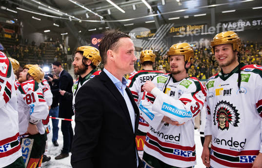 Frölundas Joel Lundqvist, tränare Roger Rönnberg och
