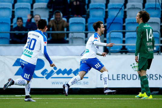 Norrköpings Nikola Tkalcic och Andreas Blomqvist jublar