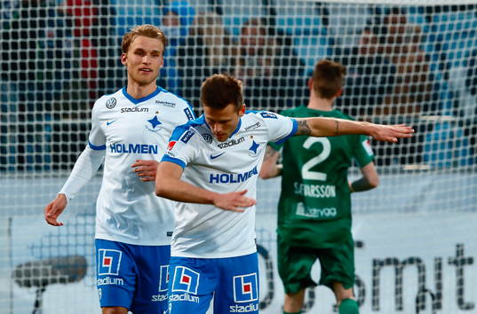Norrköpings Sebastian Andersson och Arnor Ingvi Traustason