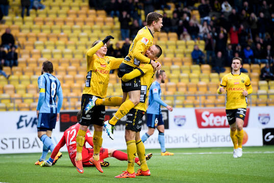 Elfsborgs Viktor Claesson jublar ihop med Viktor Prodell
