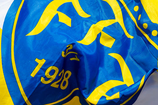 Falkenbergs logga på en flagga