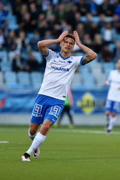 Norrköpings Arnor Ingvi Traustason reagerar