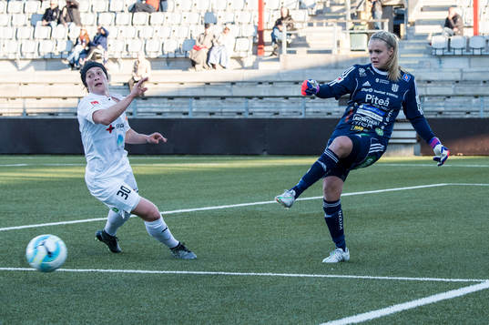 Piteås målvakt Hilda Carlén mot Rosengårds Ella Masar