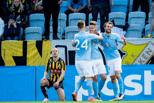 Malmö FFs Markus Rosenberg jublar ihop med Vidar Örn