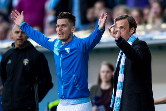 Malmö FFs Markus Rosenberg och tränare Allan Kuhn reagerar