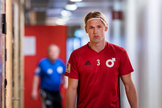 Degerfors Hampus Zackrisson före fotbollsmatchen i