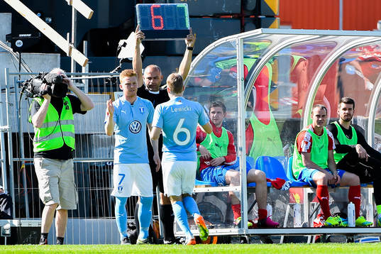Byte mellan Malmö FFs Anders Christiansen och Oscar Lewicki