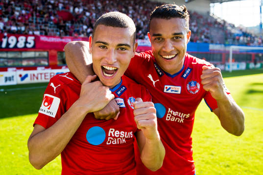 Helsingborgs två målskyttar Jordan Larsson och Matthew