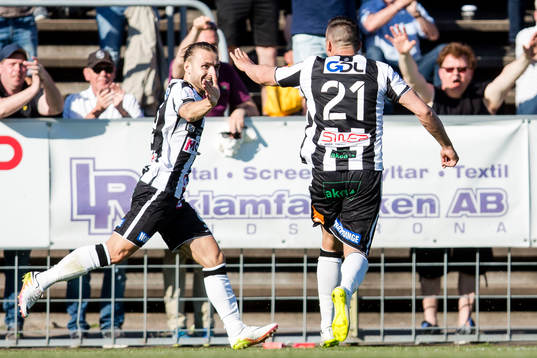 Landskronas Filip Pivovski och Admir Aganovic jublar