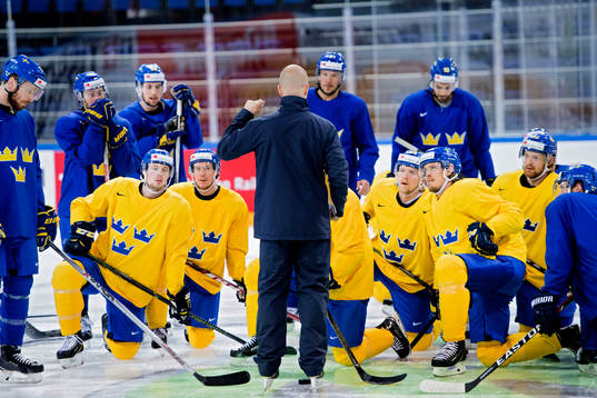 Assisterande tränare Johan Tornberg (ryggen mot) håller