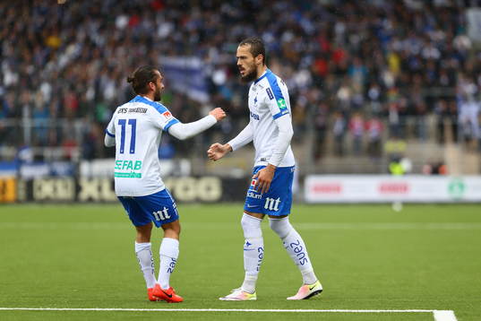 Norrköpings Emir Kujovic och Christopher Nilsson Telo