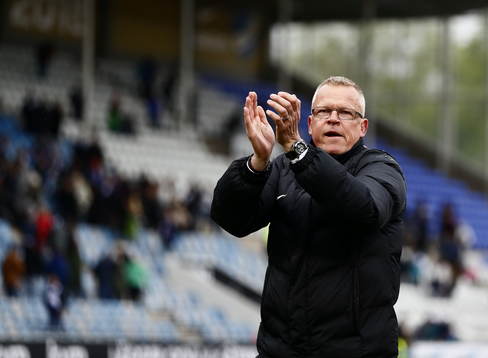 Norrköpings tränare Jan Andersson jublar