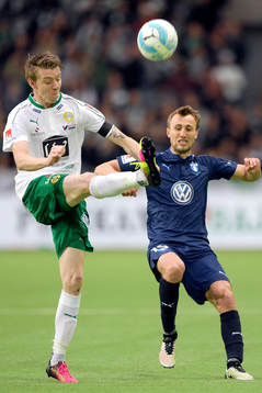 Hammarbys Lars Saetra och Malmö FFs Magnus Wolff Eikrem