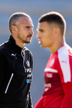 Helsingborgs manager Henrik Larsson och Jordan Larsson