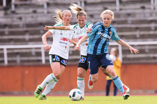 Djurgårdens Katrin Schmidt och Mallbackens Kirsty Yallop