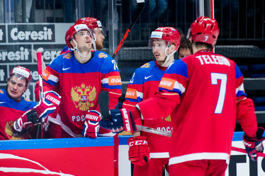 Rysslands Alexei Yemelin, Roman Lyubimov och Ivan Telegin
