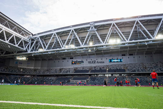 Djurgårdens och Helsingborgs spelare värmer upp